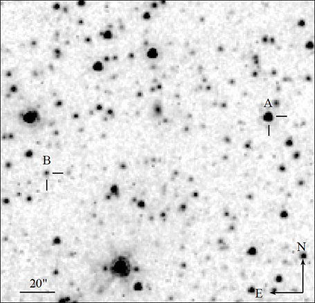 Коричневый карлик WD 0806-661 B и белый карлик WD 0806-661 A на снимке "Спитцера"